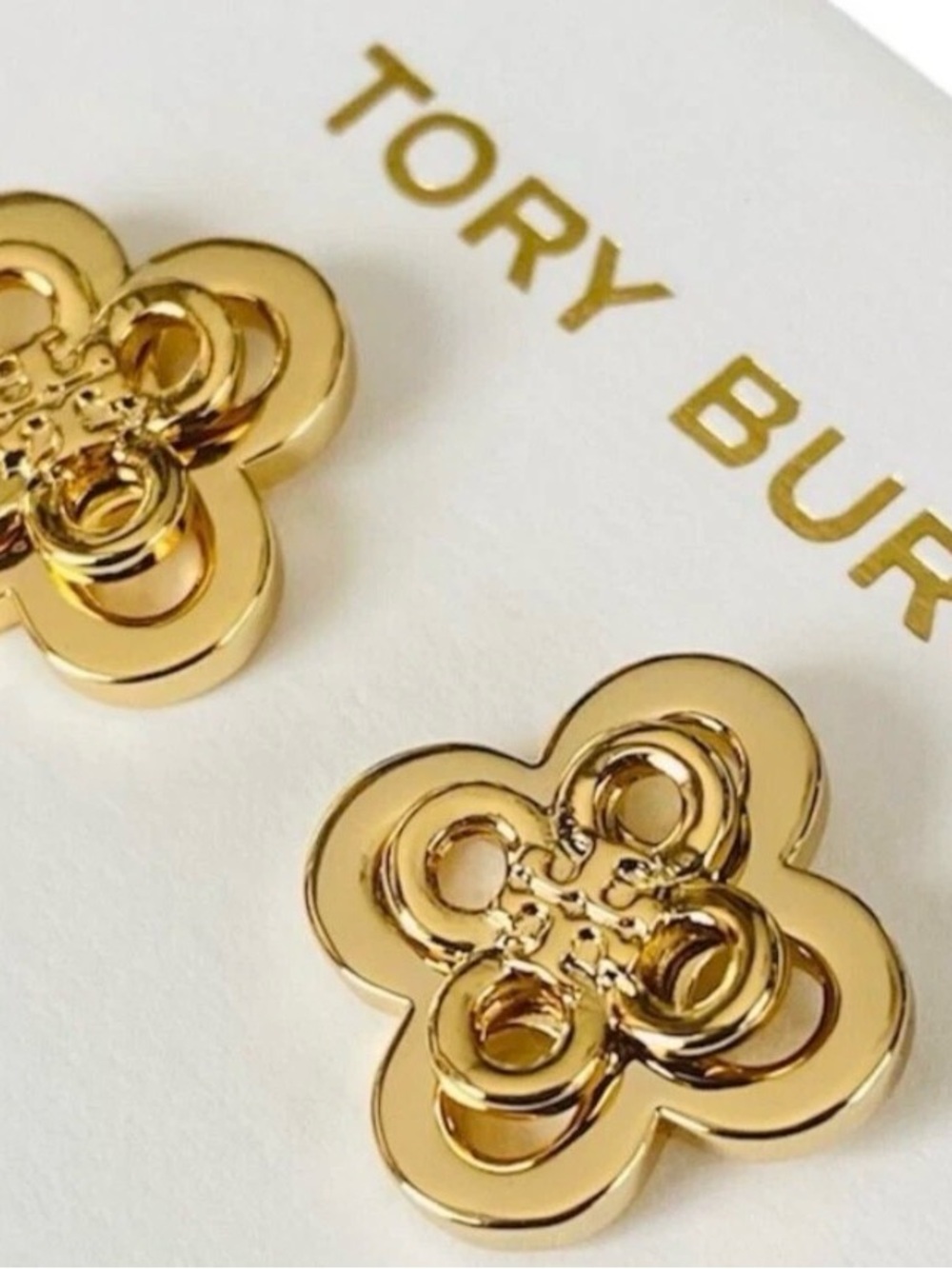 Auth NEW Tory Burch Gold Logo & Stacked Clover Stud Earrings